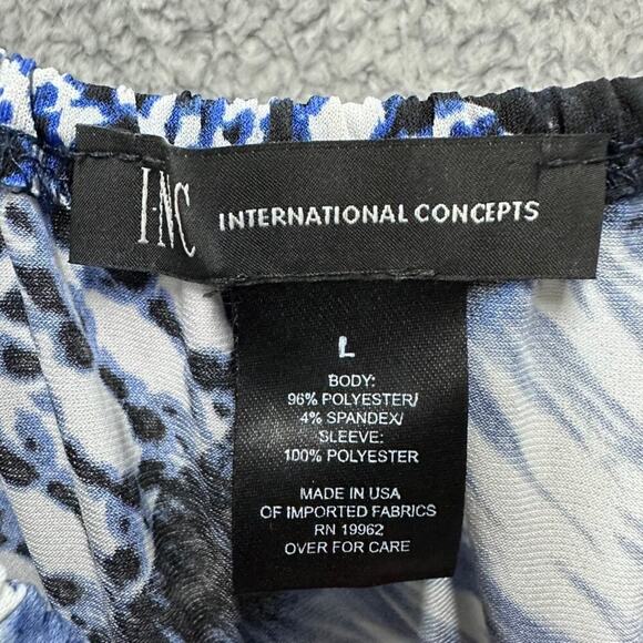 INC Women's‎ Large Blue Off The Shoulder Blue Sundress Sheer Sleeves Summer - Picture 6 of 10